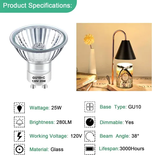 Miniatura 3 de TAIYALOO Bombilla halógena GU10 120V 25W NP5 Bombilla de repuesto para calentador de velas, quemador de cera aromática, derretido de fragancia