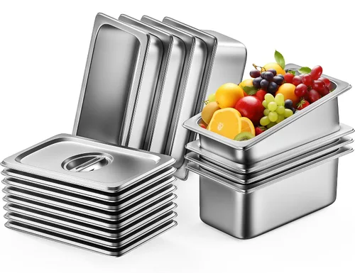 Miniatura 12 de ZeroPone 4 paquetes de sartenes de hotel con tapas, tamaño completo 4" de profundidad, sartén de mesa de vapor de acero inoxidable de 19 calibres