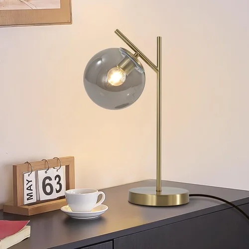 Miniatura 15 de Juego de 2 lámparas de mesa de globo, lámpara de escritorio de latón y vidrio con pantalla de vidrio blanco lechoso, lámpara de pie contemporánea