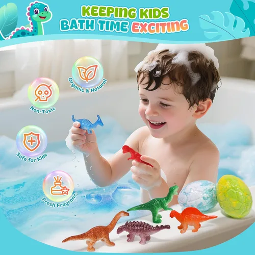 Miniatura 2 de Bombas de baño de dinosaurios para niños con sorpresa en el interior, regalos de cumpleaños para niños, paquete de 9 unidades naturales orgánicas