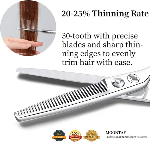 Miniatura 2 de Moontay Juego de tijeras de corte de pelo de 5.5 pulgadas con agujeros grandes para los dedos, tijeras de adelgazamiento de peluquero profesional