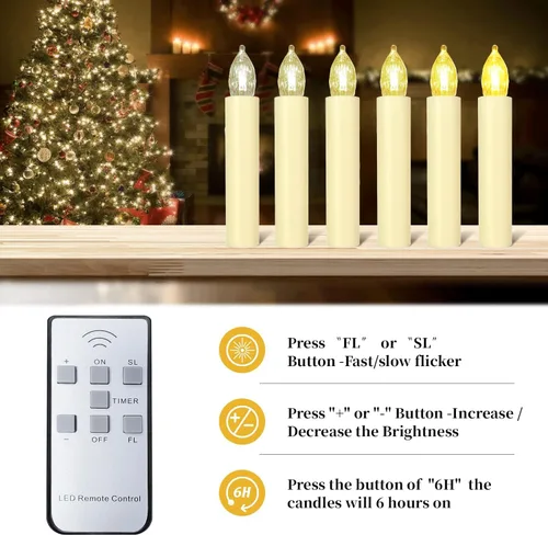 Miniatura 6 de Velas LED sin llama, funciona con pilas, para árbol de Navidad, con control remoto, batería de botón, temporizador, regulador de luz, luz cálida