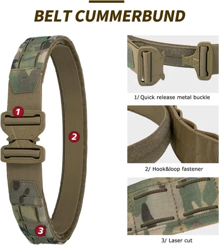 Miniatura 5 de YAKEDA - Cinturón táctico de combate – Cinturón de liberación rápida para hombre, cinturón antideslizante interior y exterior de nailon Airsoft CP
