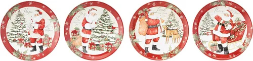 Miniatura 3 de Holiday Wishes - Juego de 4 platos de cerámica vintage de Papá Noel con Peace Love Joy Hope, vajilla festiva para comidas familiares