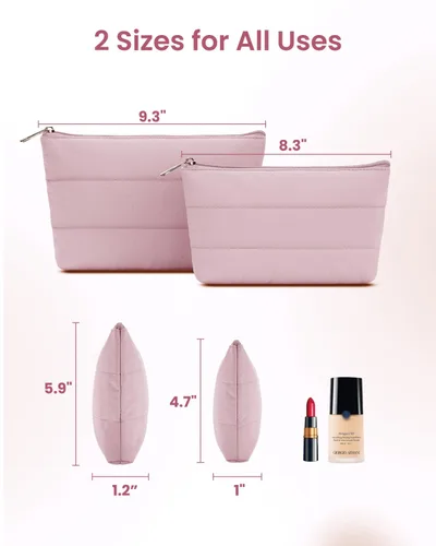 Miniatura 2 de Wandering Nature Bolsa de maquillaje pequeña, paquete de 2 bolsas de cosméticos para bolso, bolsa de maquillaje acolchada acolchada, bonita bolsa