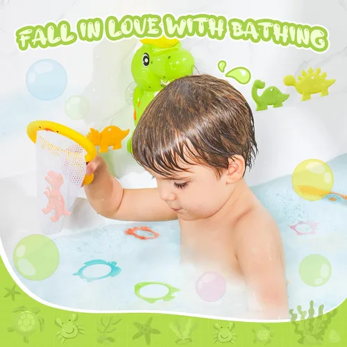 Miniatura 5 de EKU - Juguetes de baño de dinosaurio para niños pequeños a partir de 18 meses, ruedas de agua sin moho y juegos de pesca, bañera, tina, tiempo