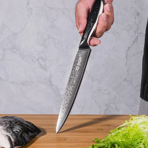 Miniatura 7 de TJ POP Cuchillo de tallado de Damasco para carne, cuchillo profesional de 8 pulgadas, diseño de espiga completa, hoja de acero japonesa VG-10, mango