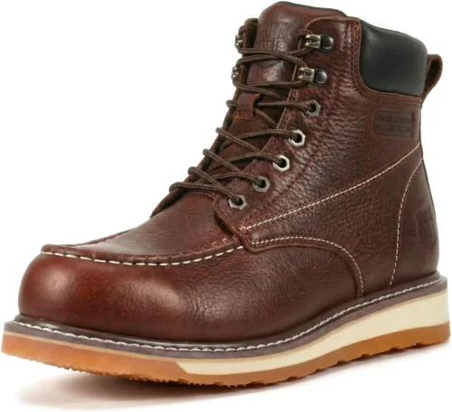 Miniatura 5 de 6in Mens Moc Toe Steel/Soft Toe Work Boots for Men,Comfortable Mens Safety Work Boots,Oil/Slip Resistant,Indestructible Steel Toe Shoes Industrial