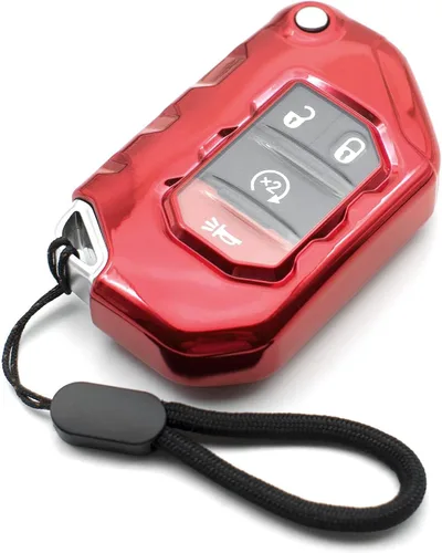 MECHCOS Compatible con Jeep Wrangler JL JLU Rubicon Wagoneer Gladiator JT Sahara JLU Funda protectora de llavero plegable de TPU rojo para llaves,