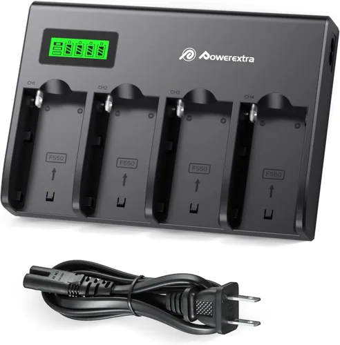 Powerextra Cargador de batería de 4 canales con pantalla LCD para cámara Sony NP-F970, NP-F960, NP-F950, NP-F930, NP-F770, NP-F750, NP-F570, NP-F550