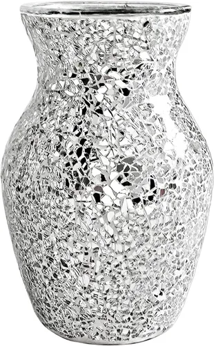 Miniatura 8 de Florero decorativo para flores, cristal agrietado hecho a mano, ramo único para centros de mesa, sala de estar, dormitorio, estanterías (plateado)