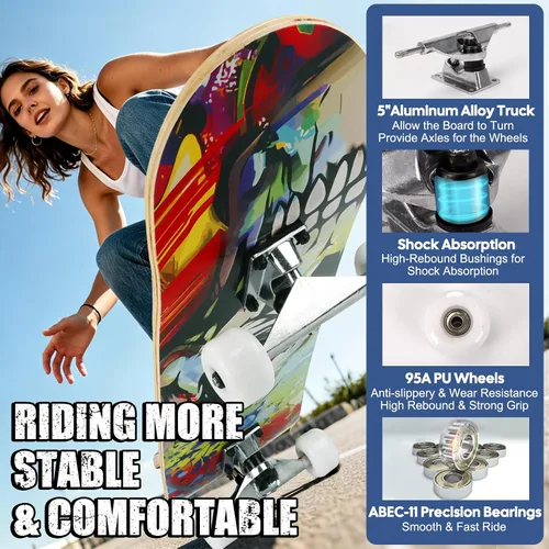 Miniatura 3 de Patinetas para principiantes, adultos, jóvenes, adolescentes, niños o niñas, de 31 x 8 pulgadas, patinetas completas de 7 capas de madera de arce
