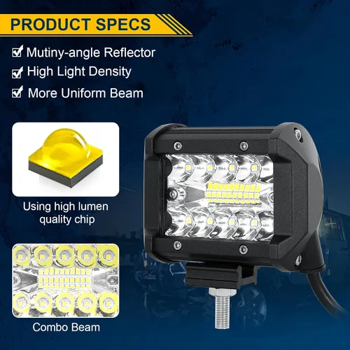Miniatura 3 de RIGIDON 2 Piezas Luces Antiniebla LED de 4 Pulgadas 10cm 60W, Combo de Focos de Inundación de Triple Fila 8D 6000LM Luces de Trabajo LED, 12V 24V