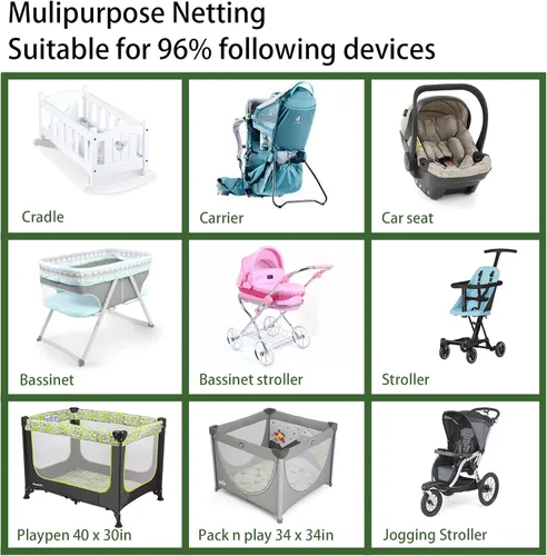 Miniatura 7 de No-See-Ums - Mosquitera para cochecito, malla de 2000 agujeros de malla de tamaño universal, sin productos químicos nocivos y transpirable para Gris