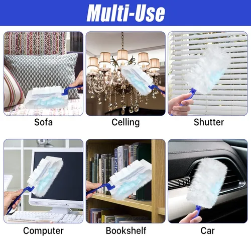 Miniatura 7 de 100 piezas de repuesto de plumero a granel, cabezal electrostático de repuesto de plumero grueso, repuestos de plumero para limpieza con 4 asas, Azul