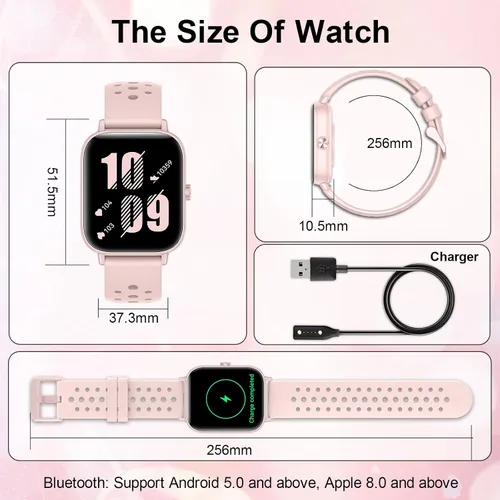 Miniatura 9 de Reloj inteligente para mujeres y hombres (respuesta/hacer llamadas) 1.83 pulgadas HD 3 bandas reloj inteligente compatible con teléfonos Android Rosa