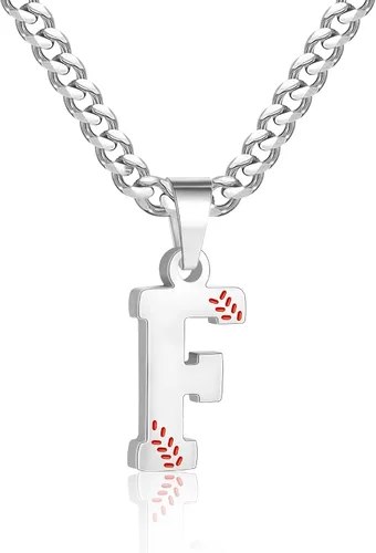 Miniatura 66 de Avotto Collar de béisbol con letra inicial de la A a la Z para niños y hombres, cadena cubana de acero inoxidable resistente que no se decolora