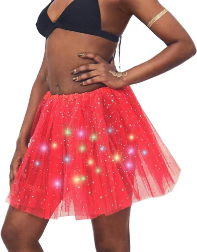 Miniatura 7 de DRESBE Falda LED para mujer, tutú iluminado, falda de tul brillante, para baile, fiesta, rave, festival, ropa de Halloween