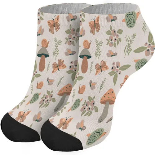 Calcetines de corte bajo para mujer, calcetines invisibles, calcetines atléticos de moda, lindos hongos, hongos divertidos, hongos mágicos, plantas,