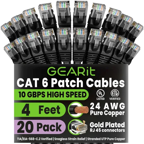 Miniatura 79 de Paquete de Cable Ethernet Cat 6 GEARit - Pack de 10 cables de conexión Ethernet Cat6 de 15 pies Cable de conexión de red RJ45, conectores dorados