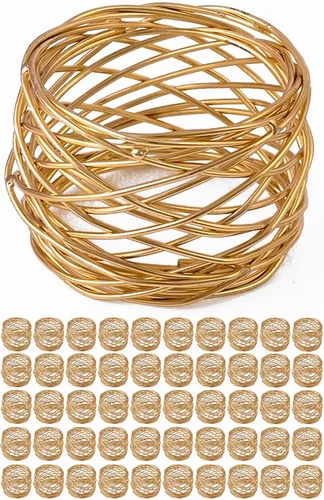Miniatura 12 de ALPHA Living HOME Juego de 12 servilleteros dorados de alta calidad, 100% metal, decoración de mesa resistente al óxido, servilleteros con hebillas