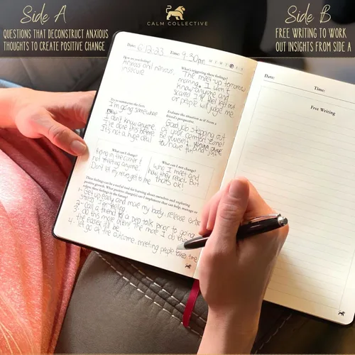 Miniatura 3 de Calm Collective Kit de diario guiado para aliviar la ansiedad por TCC para terapia de salud mental con bolígrafo gratuito incluido, indicaciones