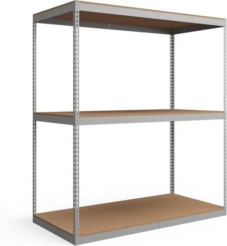 Shelving Inc. 48 pulgadas de profundidad x 72 pulgadas de ancho x 84 pulgadas de alto – 3 estantes gris resistente sin pernos – sin plataforma,