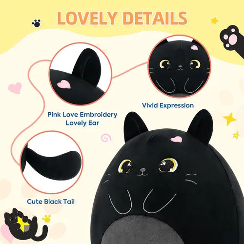 Miniatura 4 de PEACH CAT Animal de peluche original de gato negro de 12 pulgadas, lindo gatito de peluche, juguetes de peluche suaves, regalos para niños