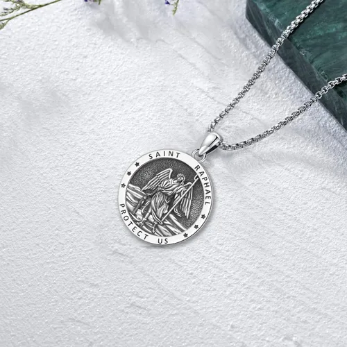 Miniatura 147 de Odinstone Collar de plata de ley 925 con medalla de San Miguel/San Cristóbal/San Benito/Crucifijo de Jesús/San Uriel/Arcángel Rafael para hombres