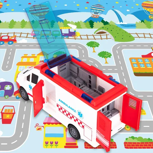 Miniatura 2 de ArtCreativity Camión de juguete de ambulancia para niños, luces y sirena, ambulancia de juguete de rescate a escala 1/16, juguetes de ambulancia