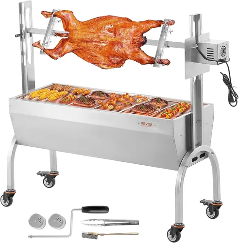 Miniatura 19 de VEVOR Parrilla asadora, asador de cerdo y cordero al aire libre de 37 pulgadas, asador de asador de carbón con capacidad de 132 libras, ruedas