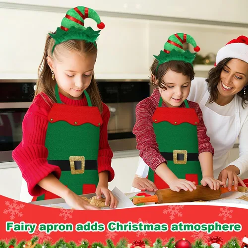 Miniatura 3 de Toulite Juego de 24 piezas de delantal de elfo de Navidad y diadema para niños, delantales de elfo con gorro para niños, suministros de cosplay