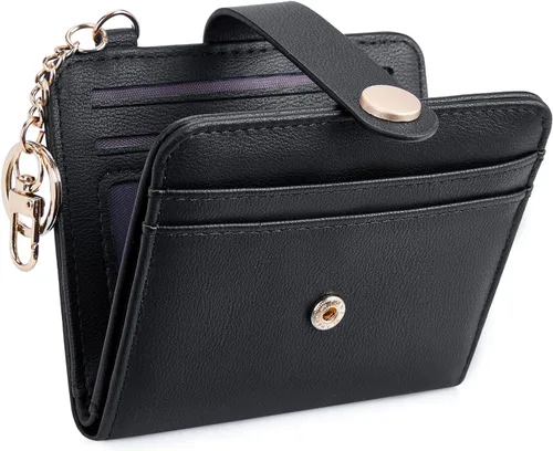 Miniatura 9 de POIUGOYA Billetera delgada para mujer, con bloqueo RFID, plegable, tarjetero con cremallera y bolsillo para monedas, ventana para identificación