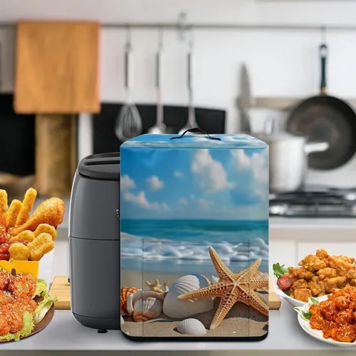 Miniatura 5 de Cubierta para freidora de aire con diseño de estrella de mar de playa, funda protectora rectangular con bolsillo y asa para olla a presión