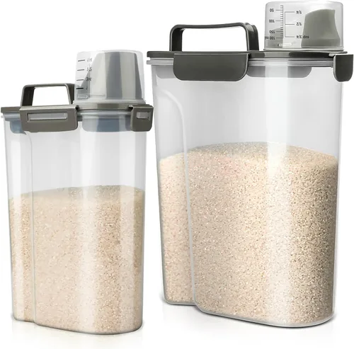 Miniatura 14 de Viretec Recipiente de almacenamiento de arroz, dispensador hermético de alimentos secos de 15 a 20 libras, recipiente de comida para mascotas