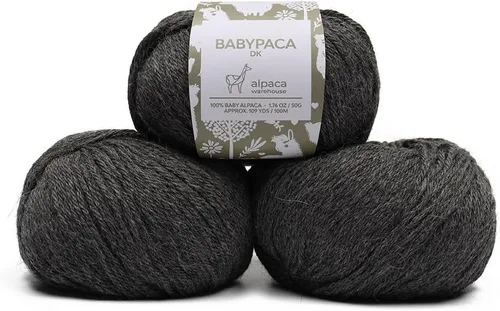 Juego de 3 madejas de hilo de lana 100% de alpaca bebé (150 gramos) peso DK - Hecho en Perú - Celestialmente suave y perfecto para tejer y hacer Gris