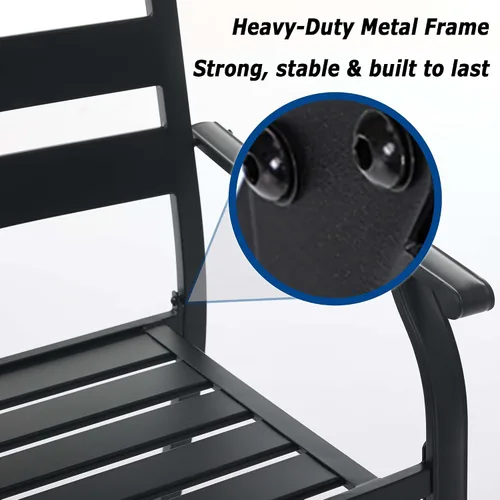 Miniatura 4 de Juego de 2 sillas de comedor para patio, sillas de comedor apilables negras para exteriores, juego de muebles de patio de metal para jardín, patio