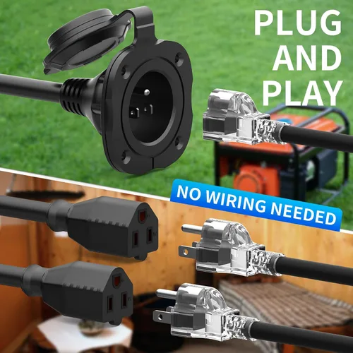 Miniatura 3 de BEBOBLY Enchufe de puerto de CA de 15 amperios, enchufe de entrada de alimentación de 125 V con cubierta impermeable y cable de extensión dual