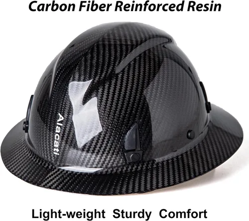 Miniatura 6 de Casco rígido de fibra de carbono de ala completa con gafas - Casco de seguridad con suspensión de trinquete ajustable de 6 puntos - Cumple con ANSI