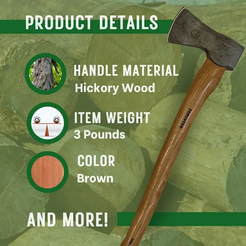Miniatura 6 de FORESTER Woodman - Hacha de corte de madera de 24 pulgadas con vaina, hacha multiusos con mango de nogal para cortar y cortar madera, acero sueco