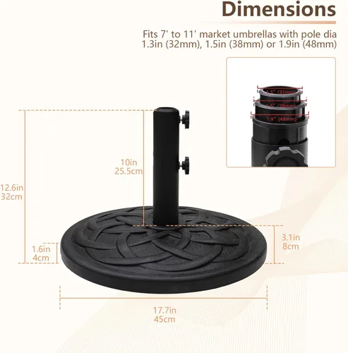 Miniatura 3 de C-Hopetree Base redonda resistente de 26 libras para sombrilla de mesa de mercado de patio al aire libre, color negro