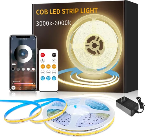 Miniatura 13 de Tira de luz LED COB de 32.8 pies, color blanco, regulable, CC de 24 V, 6000 K, cinta de luz LED flexible para dormitorio, con control remoto