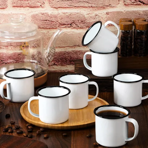 Miniatura 3 de Yinder 12 tazas de café de 5 onzas de metal pequeñas clásicas portátiles blancas de 5 onzas, tazas vintage a granel con asa para café, té, picnic
