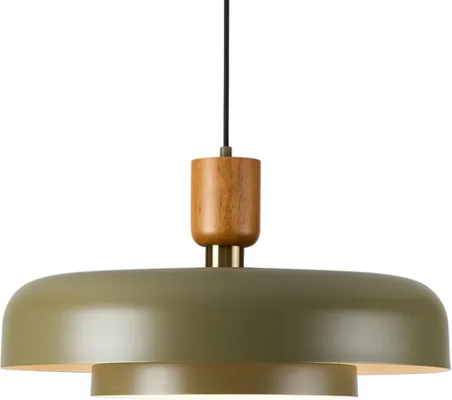 Miniatura 9 de Lámpara Colgante Grande Moderna de 19.68 Pulgadas, 2 Niveles con Pantallas Crema Suaves, Acento de Madera Natural y Latón, Candelabro de Mediados