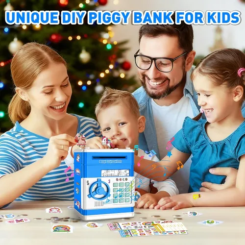 Miniatura 5 de JUNEU Hucha para niños, juguetes para niños de 3, 4, 5, 6, 7, 8 años, alcancía electrónica para ahorrar dinero para niños, mini alcancía