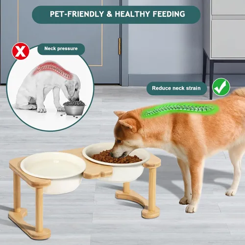 Miniatura 2 de Tazones elevados de cerámica para perros, cuenco elevado de porcelana para perros con soporte antideslizante, platos de alimentación de mascotas