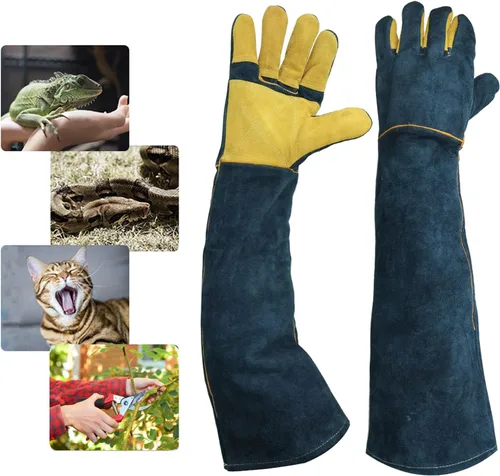 Miniatura 9 de Guantes de manejo de animales, resistentes a las mordeduras, guantes antiarañazos de 15.7 pulgadas para gatos, guantes de cuero multiusos a prueba
