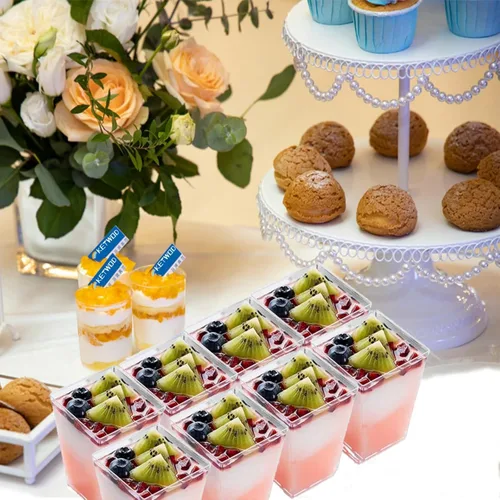 Miniatura 4 de Tazas de postre transparentes cuadradas de 5 onzas (50 tazas de postre + 50 cucharas)