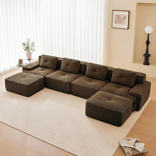 Miniatura 34 de Sofás modulares modulares sin hueso de 82 pulgadas para sala de estar, juego de sofá comprimido de 2 plazas, no requiere montaje, tela de pana, Verde