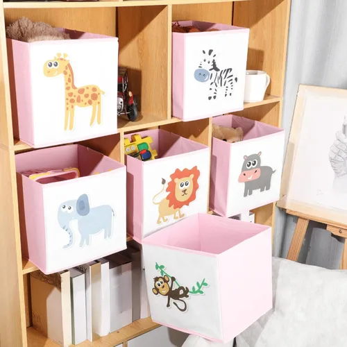 Miniatura 7 de Berlune Caja de almacenamiento plegable de 6 piezas de cubo de animales de 10 x 10 pulgadas, cestas de cubo de tela no tejida y cartón para niños